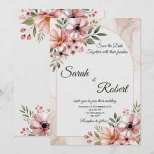 Elegant Neutral Blush Floral Save The Date Card
