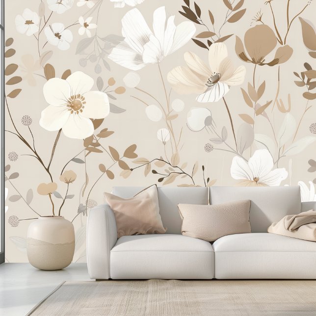 Elegant Neutral Boho Beige Floral  Wallpaper (Creator Uploaded)