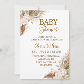 Elegant Neutral Boho Floral Baby Shower Invitation