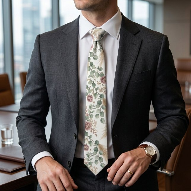 Elegant Neutral Botanical Boho Pampas Tie (Creator Uploaded)