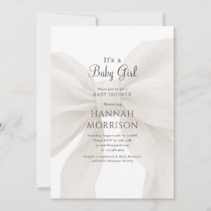 Elegant Neutral Bow Baby Girl Shower Invitation