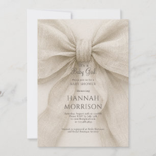 Elegant Neutral Bow Baby Girl Shower Invitation