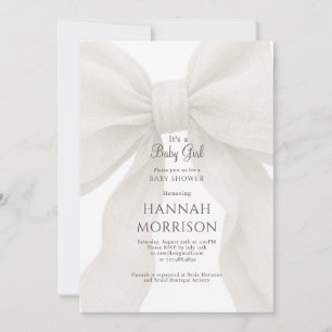 Elegant Neutral Bow Baby Girl Shower Invitation