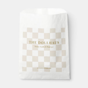 Elegant Neutral Checkered Background Business Name Favour Bag