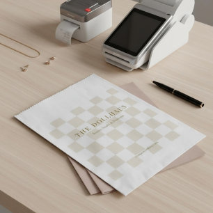 Elegant Neutral Chequered Background Business Name Favour Bag