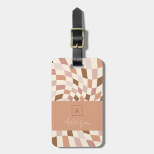 Elegant Neutral Chequered Personalised Monogram Luggage Tag