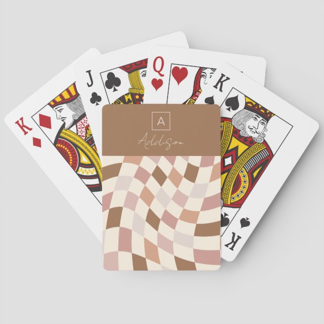Elegant Neutral Chequered Personalised Monogram Playing Cards (Back)
