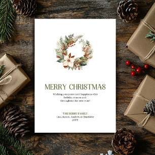 Elegant Neutral Christmas Wreath Minimal Holiday Card