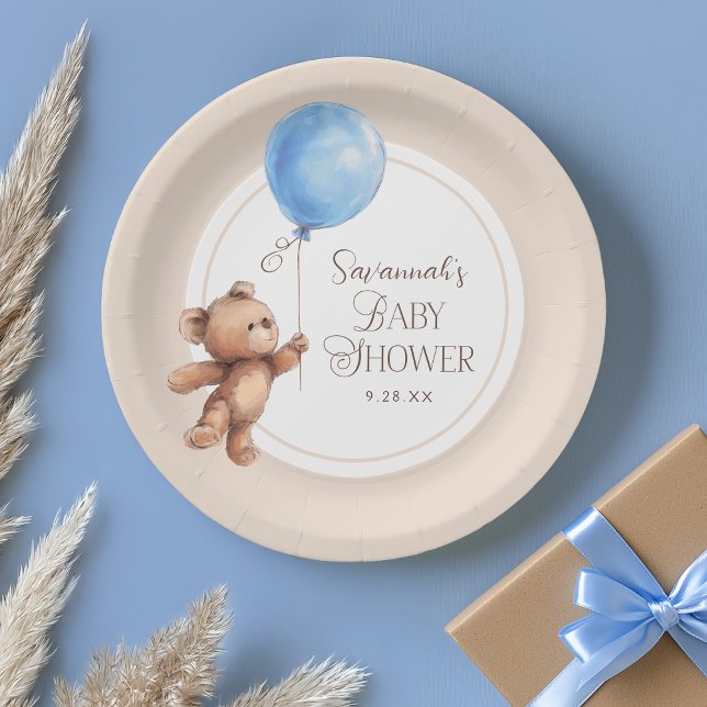 Elegant Neutral Custom Bear Baby Shower Paper Plate (Creator Uploaded)