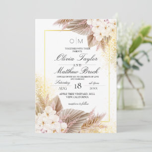 Elegant Neutral Floral Boho Wedding Invitation