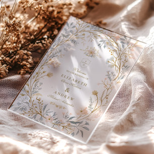 Elegant Neutral Floral Crest Wedding Acrylic Invitations