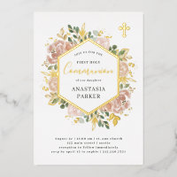 Elegant Neutral Floral | First Holy Communion Gold