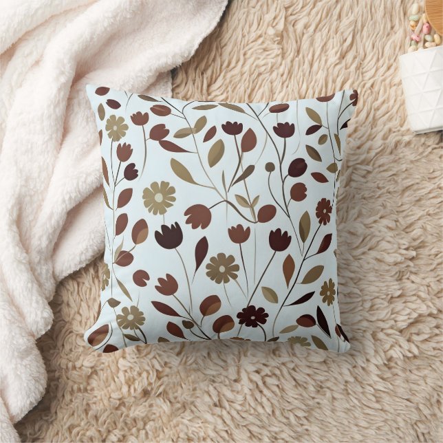 Elegant Neutral Floral Pattern in Brown Tones Cushion (Blanket)