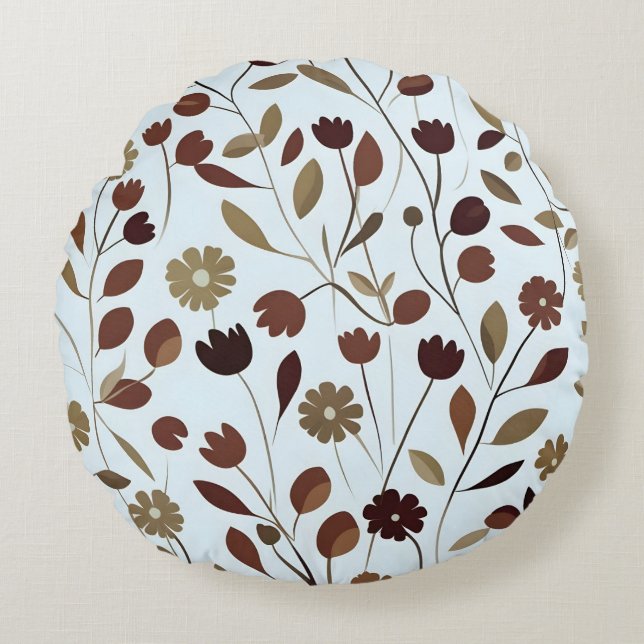 Elegant Neutral Floral Pattern in Brown Tones Round Cushion (Front)