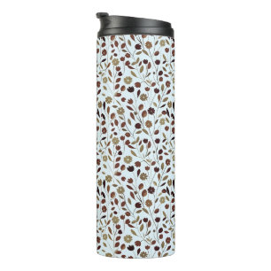 Elegant Neutral Floral Pattern in Brown Tones Thermal Tumbler