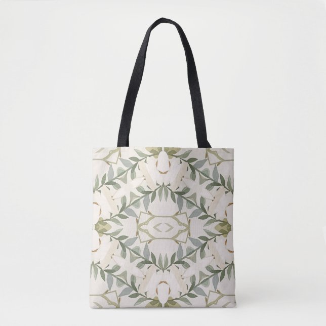 Elegant Neutral Floral Pattern Tote Bag (Front)