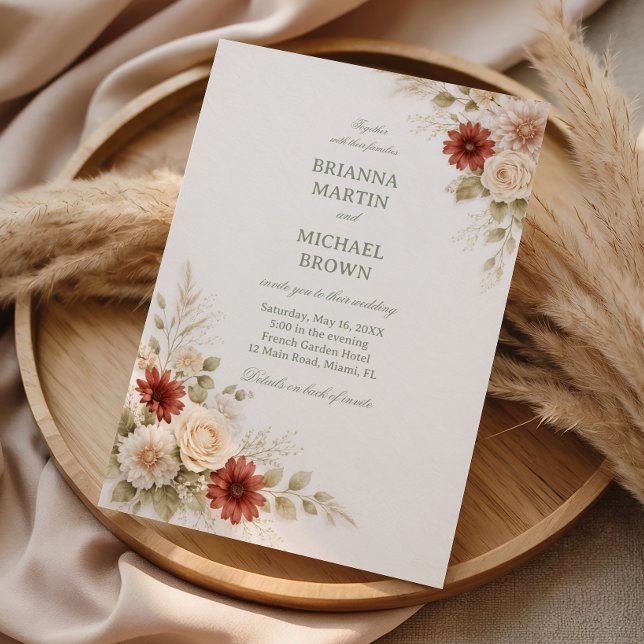 Elegant Neutral Floral Rust Invitation (Creator Uploaded)