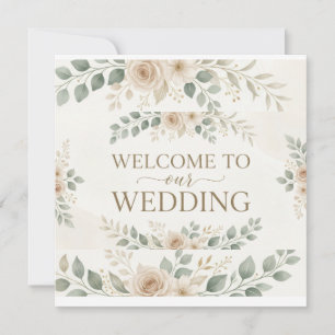 Elegant Neutral Floral Watercolor Wedding Welcom Card