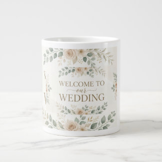 Elegant Neutral Floral Watercolor Wedding Welcom Large Coffee Mug