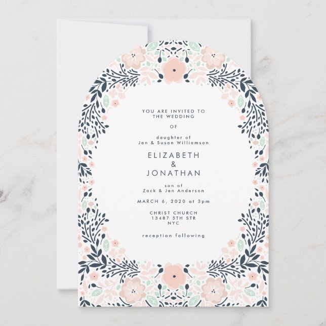 Elegant Neutral Floral Wedding Arch Invitation (Front)