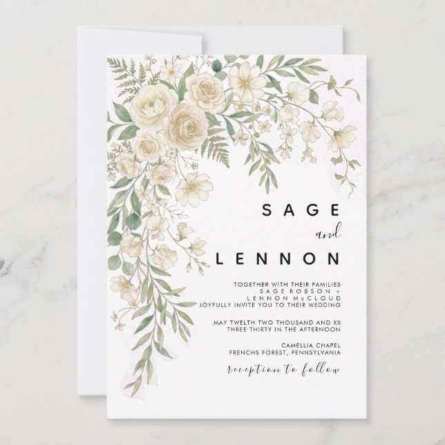 Elegant Neutral Floral Wedding Invitation (Front)