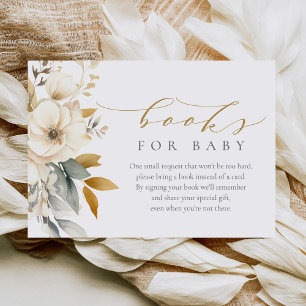 Elegant Neutral Flowers Baby Shower Books for Baby Enclosure Card