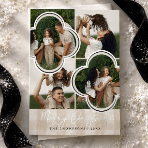 Elegant Neutral Gingham Multi Photo Christmas Foil Holiday Card