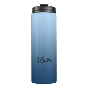 Elegant Neutral Gradient Blue with Custom Name Thermal Tumbler