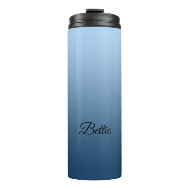Elegant Neutral Gradient Blue with Custom Name Thermal Tumbler (Front)