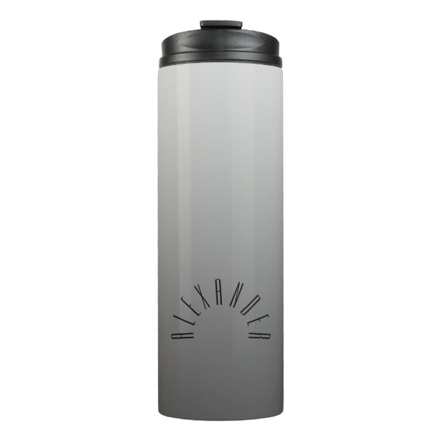 Elegant Neutral Gradient Silver with Custom Name Thermal Tumbler (Front)