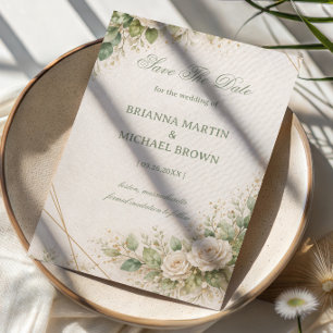 Elegant Neutral Greenery Floral Save The Date