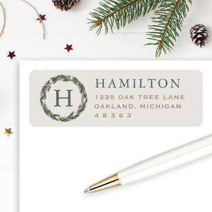 Elegant Neutral Greenery Wreath Return Address Label