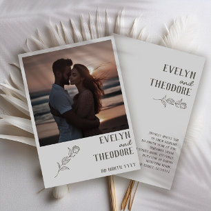 Elegant Neutral Line Art Flower Photo Invitation