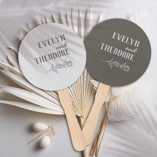 Elegant Neutral Line Art Flower Wedding Hand Fan