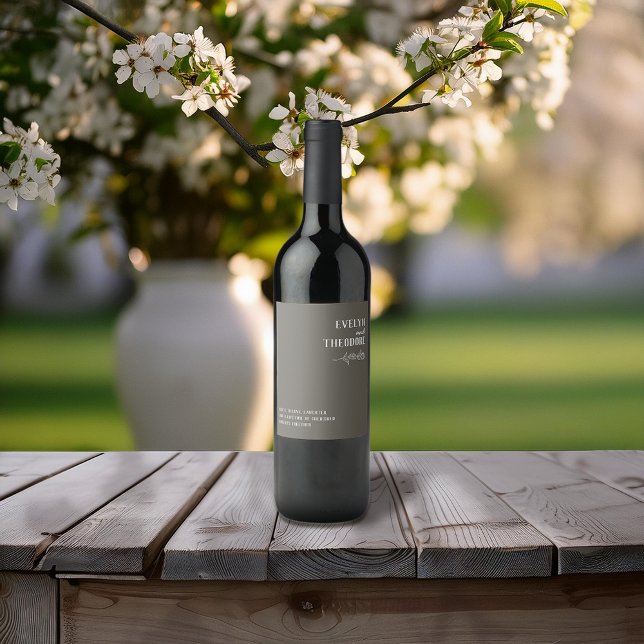 Elegant Neutral Line Art Flower Wedding Invitation Wine Label (Creator Uploaded)