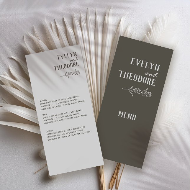 Elegant Neutral Line Art Flower Wedding Menu (Creator Uploaded)