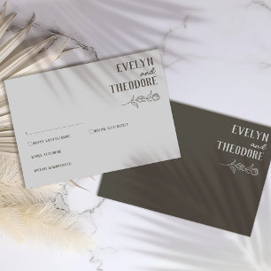 Elegant Neutral Line Art Flower Wedding RSVP Card