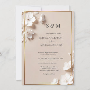 Elegant Neutral Magnolia White Floral Wedding Invitation