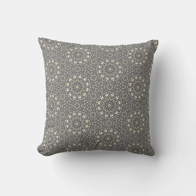 Elegant Neutral Mandala Dot Pattern Cushion (Front)