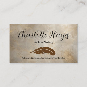 Elegant Neutral Marble Mobile Notary Feather Business Card