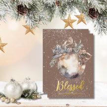 Elegant Neutral Ornament Gold Blessed Script