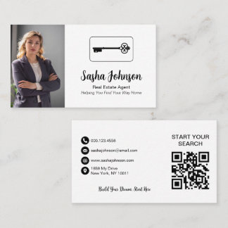 Elegant Neutral Photo QR Code Real Estate Business Card