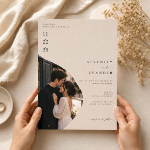 Elegant Neutral Photo Wedding Invitation Template.