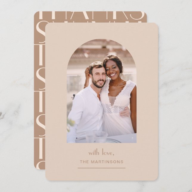 Elegant Neutral Photo Wedding Thank You Card (Front/Back)