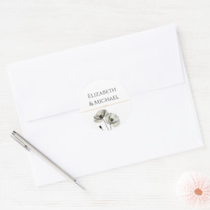 Elegant Neutral Poppies Wedding Minimalist Classic Round Sticker