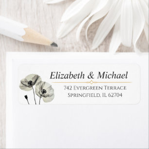 Elegant Neutral Poppies Wedding Minimalist Return Address Label
