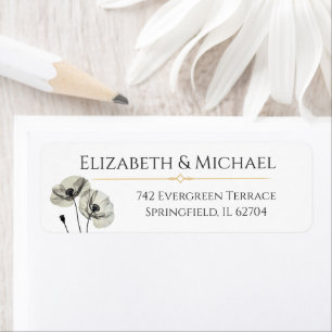 Elegant Neutral Poppies Wedding Minimalist Return Address Label
