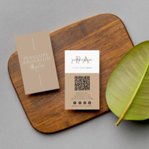 Elegant Neutral QR Code Boho Modern Unique Trendy Business Card