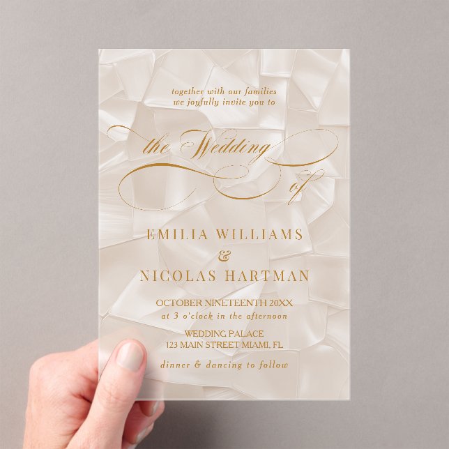 Elegant Neutral Script Wedding Acrylic Invitations (Insitu (Handheld))