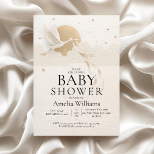 Elegant Neutral Stork Baby Shower Invitation